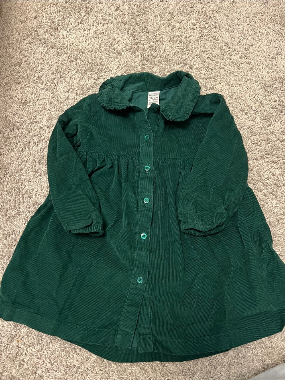 Toddler Dark Green Corduroy Button-Front Dress